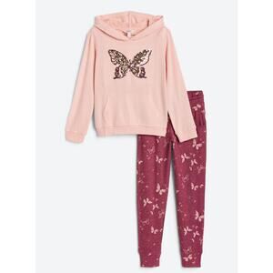 R+R The Brushed Kanga Pocket Butterfly Sequin Hoodie Set Size M